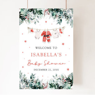 Red Christmas Santa Baby Baby Shower Welcome Sign
