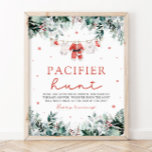 Red Christmas Santa Baby Pacifier Hunt Baby Shower Poster<br><div class="desc">The Red Christmas Santa Baby Pacifier Hunt Baby Shower Game Sign adds a touch of holiday fun and excitement to your baby shower. Featuring a white background with festive red snowflakes, cheerful red berries, winter eucalyptus greenery, and Santa-themed baby clothes, this sign invites guests to join the "Pacifier Hunt" game....</div>