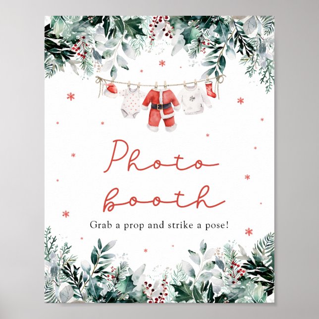 Red Christmas Santa Baby Shower Photo Booth Sign (Front)
