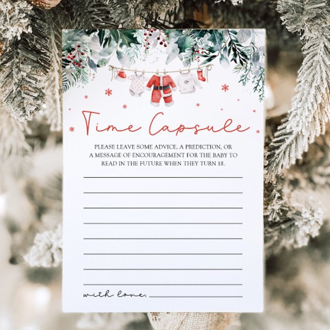 Red Christmas Santa Baby Shower Time Capsule Game Invitation (Watercolor Red Christmas Santa Baby Shower Time Capsule Game)