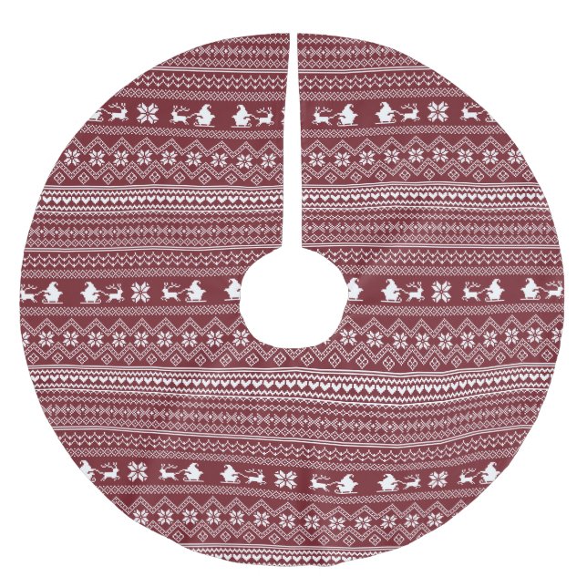 Red Christmas Santa Claus Sweater Pattern Brushed Polyester Tree Skirt (Front)