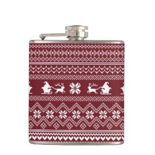 Red Christmas Santa Claus Sweater Pattern Hip Flask