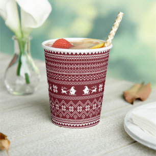 Red Christmas Santa Claus Sweater Pattern Paper Cups