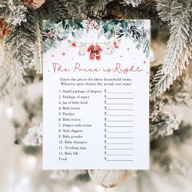 Red Christmas Santa The Price Is Right Baby Shower Invitation (Watercolor Red Christmas Santa The Price Is Right Baby Shower Games)