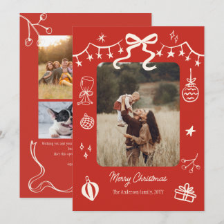 Red Christmas script doodles 5 photos Holiday Card