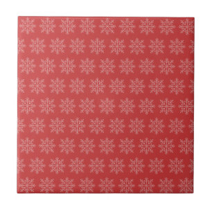 Red christmas seasonal snowflake art tile