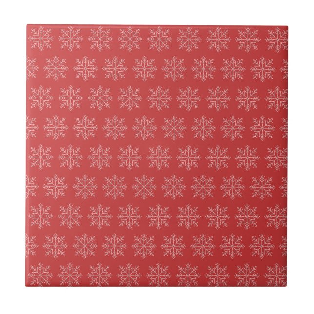 Red christmas seasonal snowflake art  tile (Front)