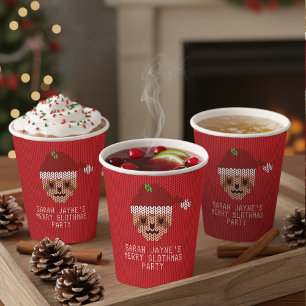 Red Christmas Sloth Sweater Party Paper Cups