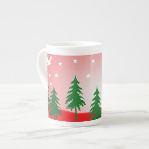 Red christmas snow scene bone china mug