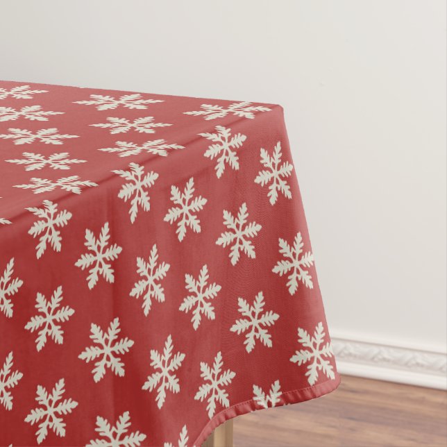 Red Christmas Snowflake Paatern Tablecloth (In Situ)