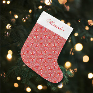 Red Christmas Snowflake Pattern Personalised  Large Christmas Stocking