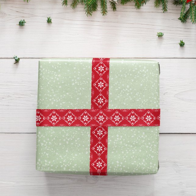 Red Christmas Snowflake Pattern Simple Satin Ribbon (Classic red and white snowflake pattern ribbon.)