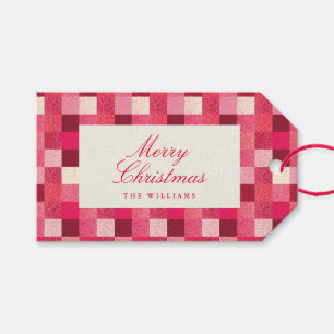 Red Christmas Sparkle Chequered Gift Tag