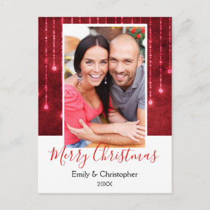 Red Christmas Sparkle String Lights Photo Holiday Postcard