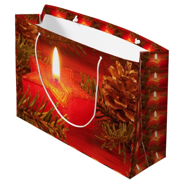 Red Christmas Star Candle Large Gift Bag (Back Angled)