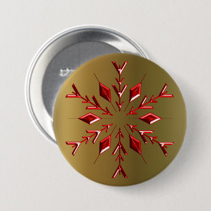 Red Christmas Stars on Gold 7.5 Cm Round Badge