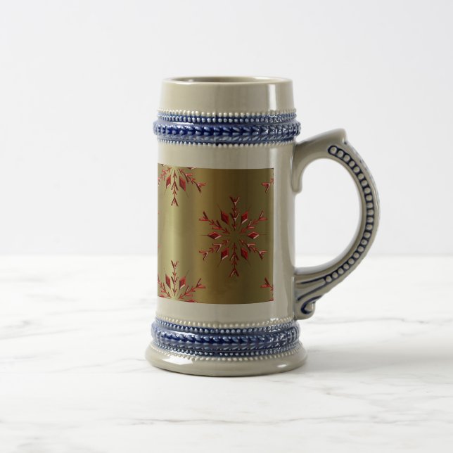 Red Christmas Stars on Gold Beer Stein (Right)