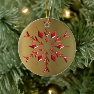 Red Christmas Stars on Gold Ceramic Tree Decoration