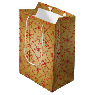 Red Christmas Stars on Gold Medium Gift Bag
