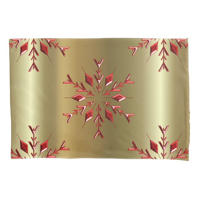 Red Christmas Stars on Gold Pillowcase (Front-Left)