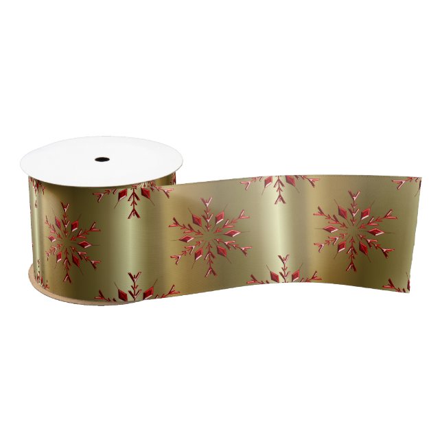 Red Christmas Stars on Gold Satin Ribbon (Spool)