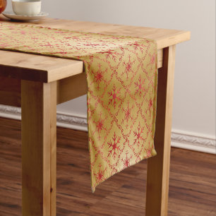 Red Christmas Stars on Gold Short Table Runner