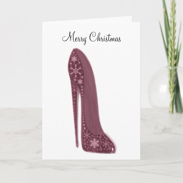 Red Christmas Stiletto Shoe and Snowflakes Art Gif Holiday Card (Front)