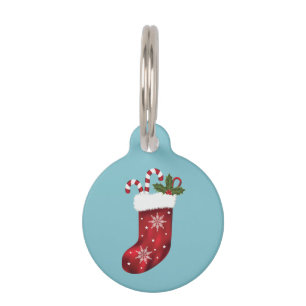 Red Christmas Stocking With Candy Canes And Holly Pet Tag
