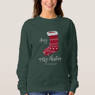 Red Christmas stocking with family name Sweatshirt