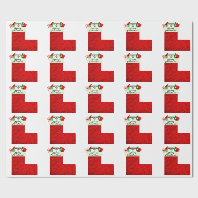 Red Christmas Stocking Wrapping Paper (Flat)