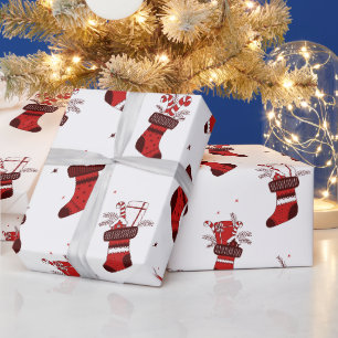 Red Christmas Stockings Festive Wrapping Paper