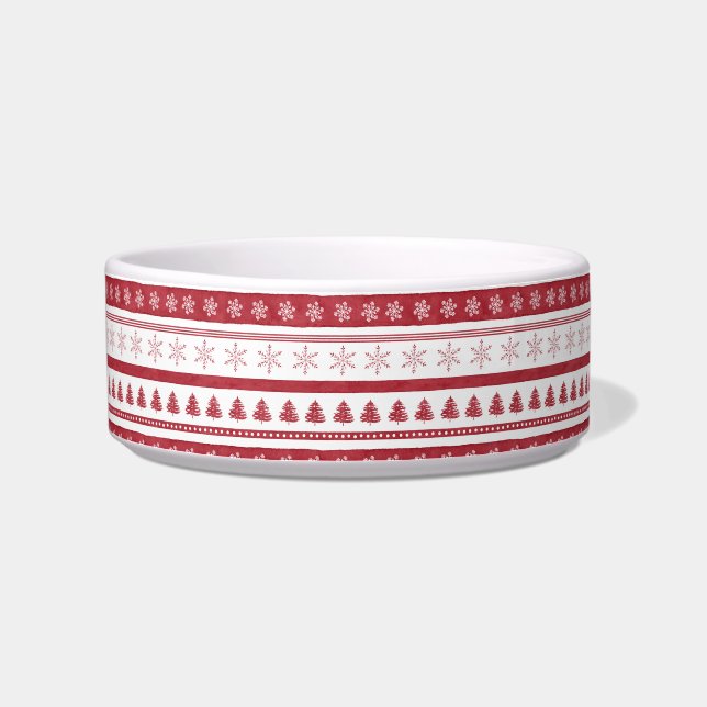 Red Christmas Stripes Pet Bowl (Left)