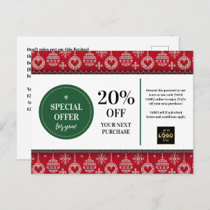 Red Christmas Sweater Custom Coupon Discount Postcard