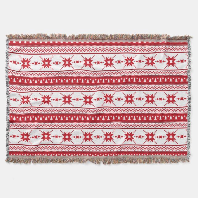 Red Christmas Sweater Inspired Pattern Throw Blanket (Front)