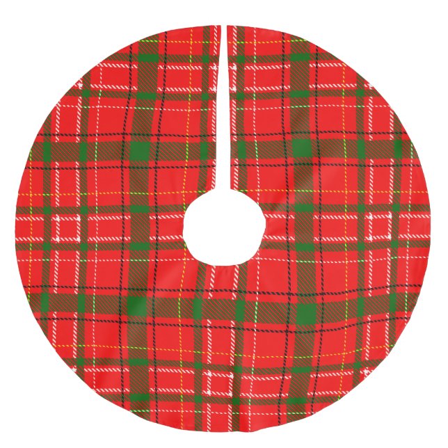 Red Christmas Tartan Plaid Pattern Design  Brushed Polyester Tree Skirt (Front)