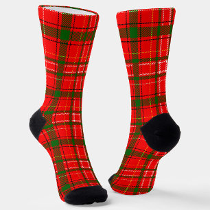 Red Christmas Tartan Plaid Pattern Design Socks