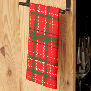 Red Christmas Tartan Plaid Pattern Design  Tea Towel