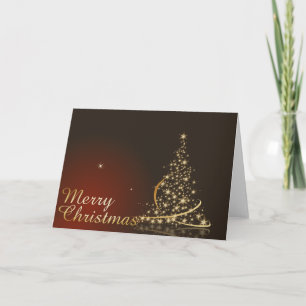 Red Christmas Theme with golden Christmas tree Card