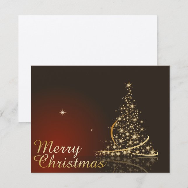 Red Christmas Theme with golden Christmas tree Invitation (Front/Back)