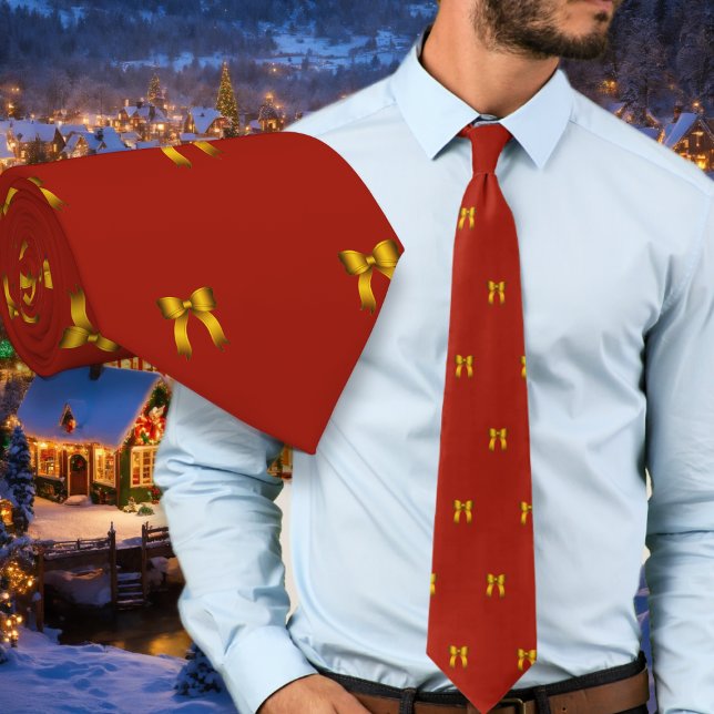 Red Christmas Tie Tiny Gold Bows Pattern (Creator Uploaded)