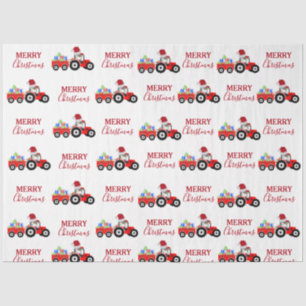 Red Christmas Tractor Truck Farm Tissue Paper