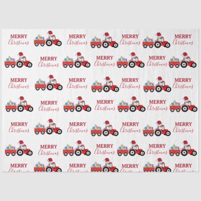 Red Christmas Tractor Truck Farm   Tissue Paper (Front)