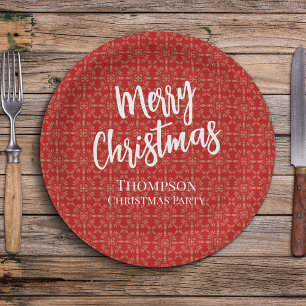 Red Christmas Traditional Simple Elegant Winter  Paper Plate