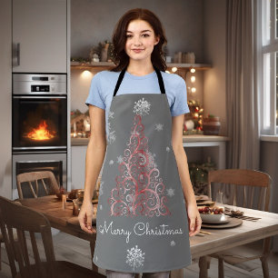Red Christmas Tree and Snowflakes Apron