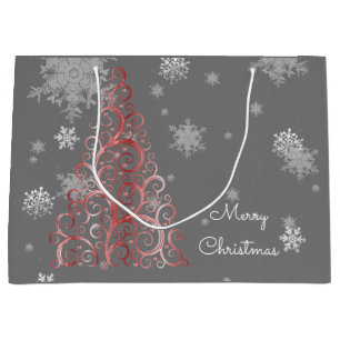 Red Christmas Tree and Snowflakes Gift Bag
