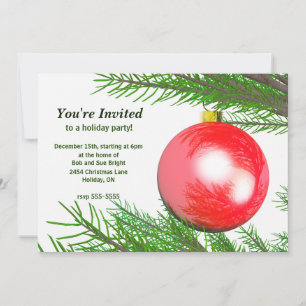 Red Christmas Tree Ball Holiday Party Invitation