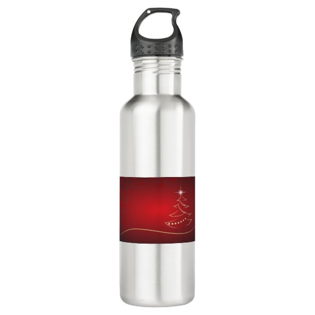 Red Christmas Tree Christmas Merry Christmas 710 Ml Water Bottle (Front)