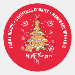 Red Christmas Tree Cookie Baking Crew Snowflakes Classic Round Sticker