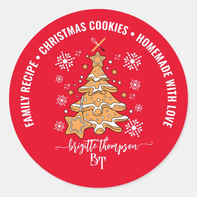 Red Christmas Tree Cookie Baking Crew Snowflakes Classic Round Sticker (Front)