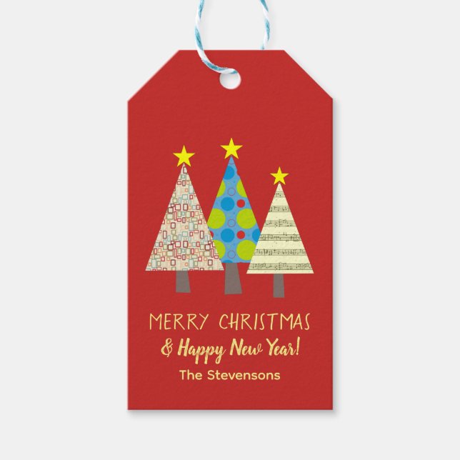 Red Christmas Tree Family Gift Tags (Front)